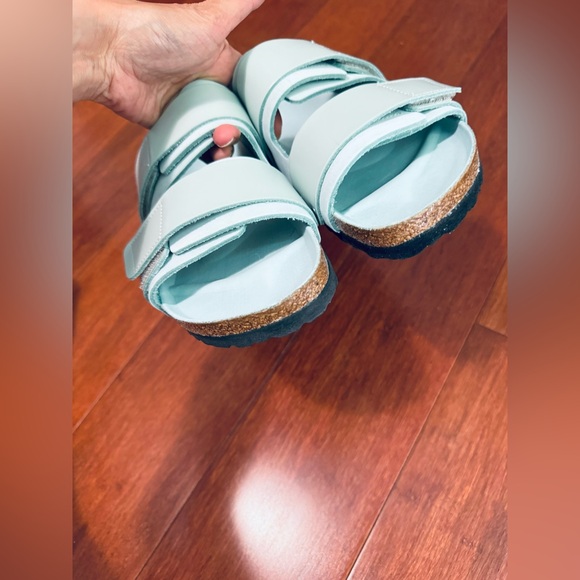 Birkenstock Uji Nubuck shine Leather straps slide sandals in surf green various - Picture 7 of 16